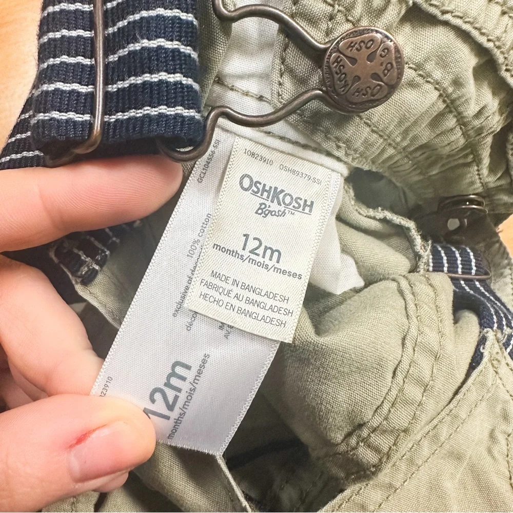 Oshkosh Olive Green & Navy Blue Polo Bodysuit & Overalls Outfit Size 12M